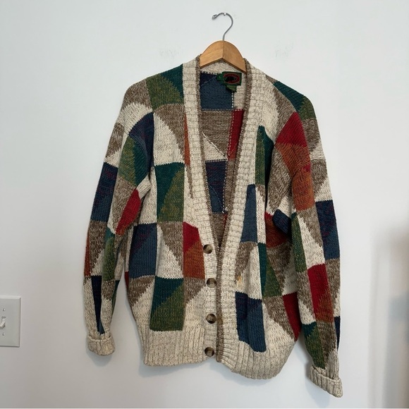 boston traders vintage geometric grandpa button down knit cardigan sweater - Picture 3 of 8